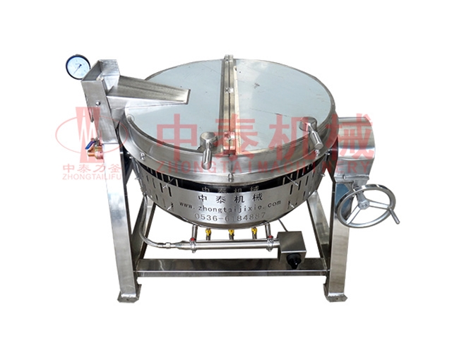 Tilting gas heat transfer oil sandwich pot with cover